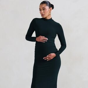 Club L London Alejandra Black Maternity Long Sleeve High Neck Maxi Dress